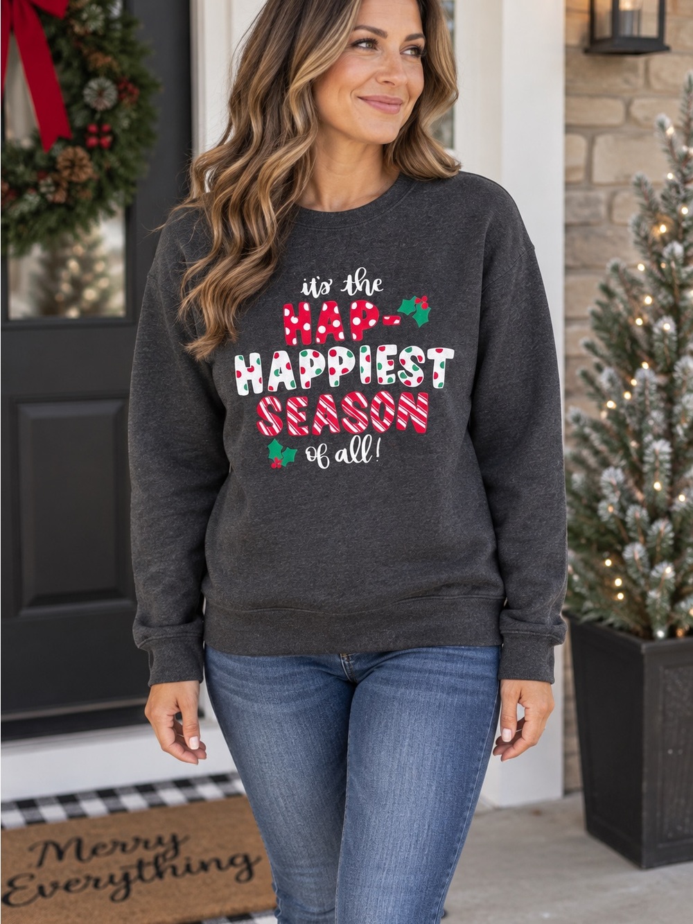 Women’s S Christmas Sweatshirt “Hap-Happiest Season” Holiday Christmas Size Smal